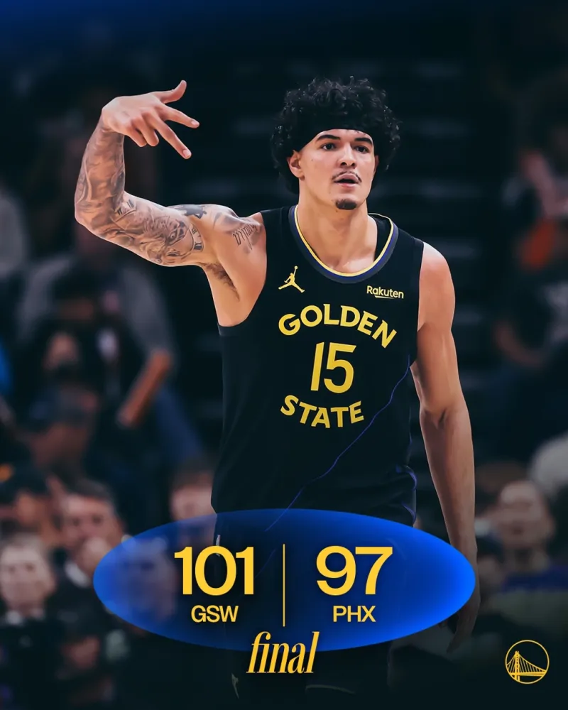 中国体育-勇士社媒分享本场比赛获胜海报，常规赛战绩来到28胜24负